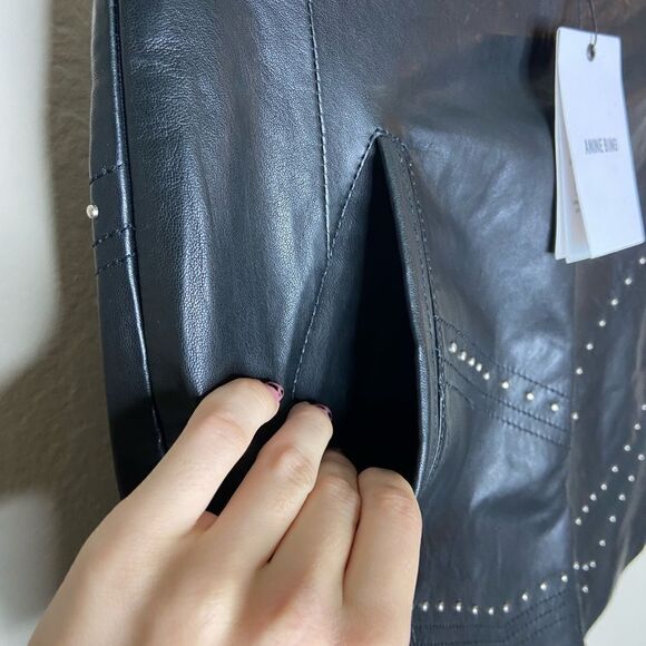 NWT Anine Bing Lamb Leather Mini Black Skirt  Studded Size XS - Picture 8 of 14